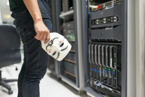 Shield protecting server from threats with Linux terminal commands background